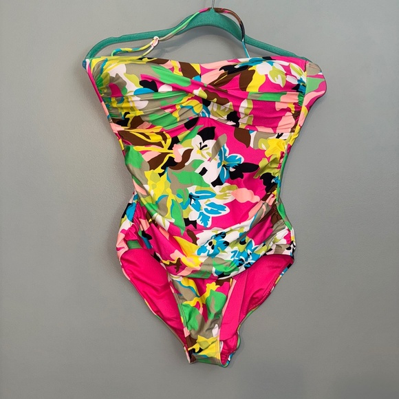 NEW Anna Cole Twist Front Shirred One Piece Swimsuit Cabana Party Size 12 - Picture 3 of 10